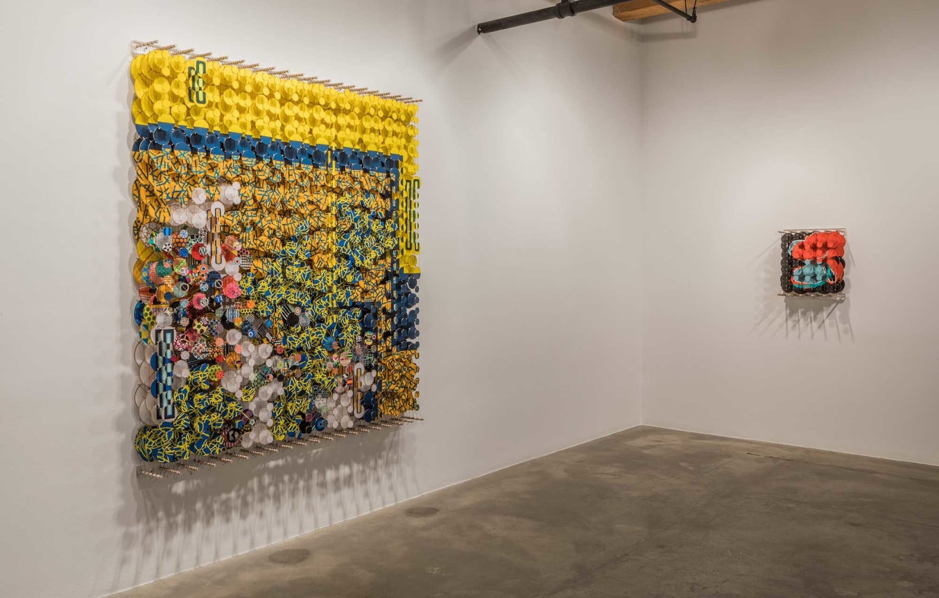 Installation view at Rhona Hoffman Gallery/Jacob Hashimoto/The Dark Isn't The Thing To Worry About/2017