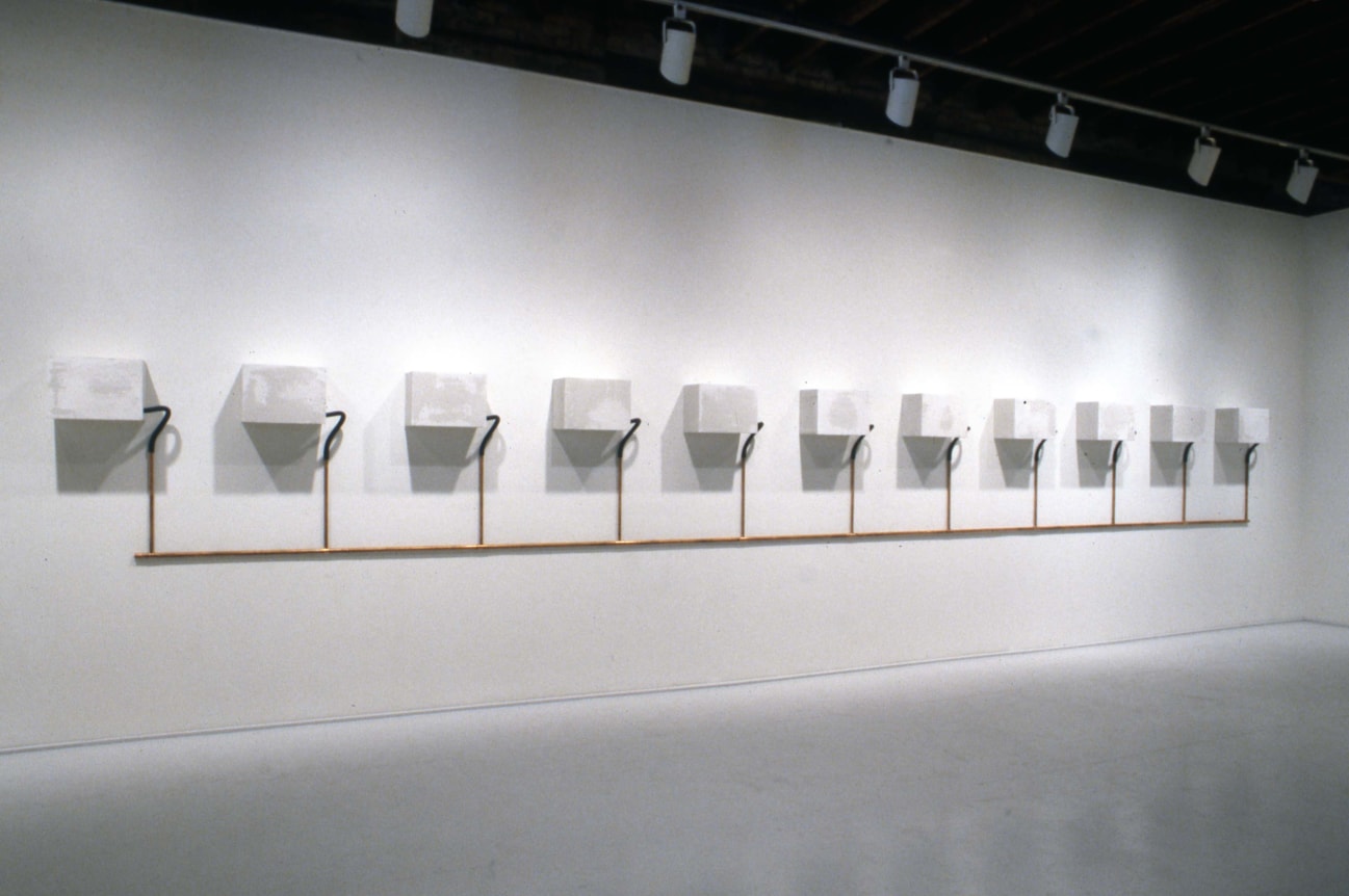 Installation view at Rhona Hoffman Gallery, Pedro Cabrita Reis, 1991.