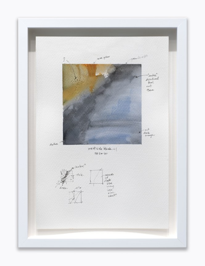 Amanda Williams.&nbsp;What black is this you say?&mdash;&ldquo;A west side imma snatch-yo-edges-back-with-a-hand-gesture black&rdquo;&mdash;black (study for 08.27.20), 2020. Watercolor on paper, 7 x 10 inches.&nbsp;