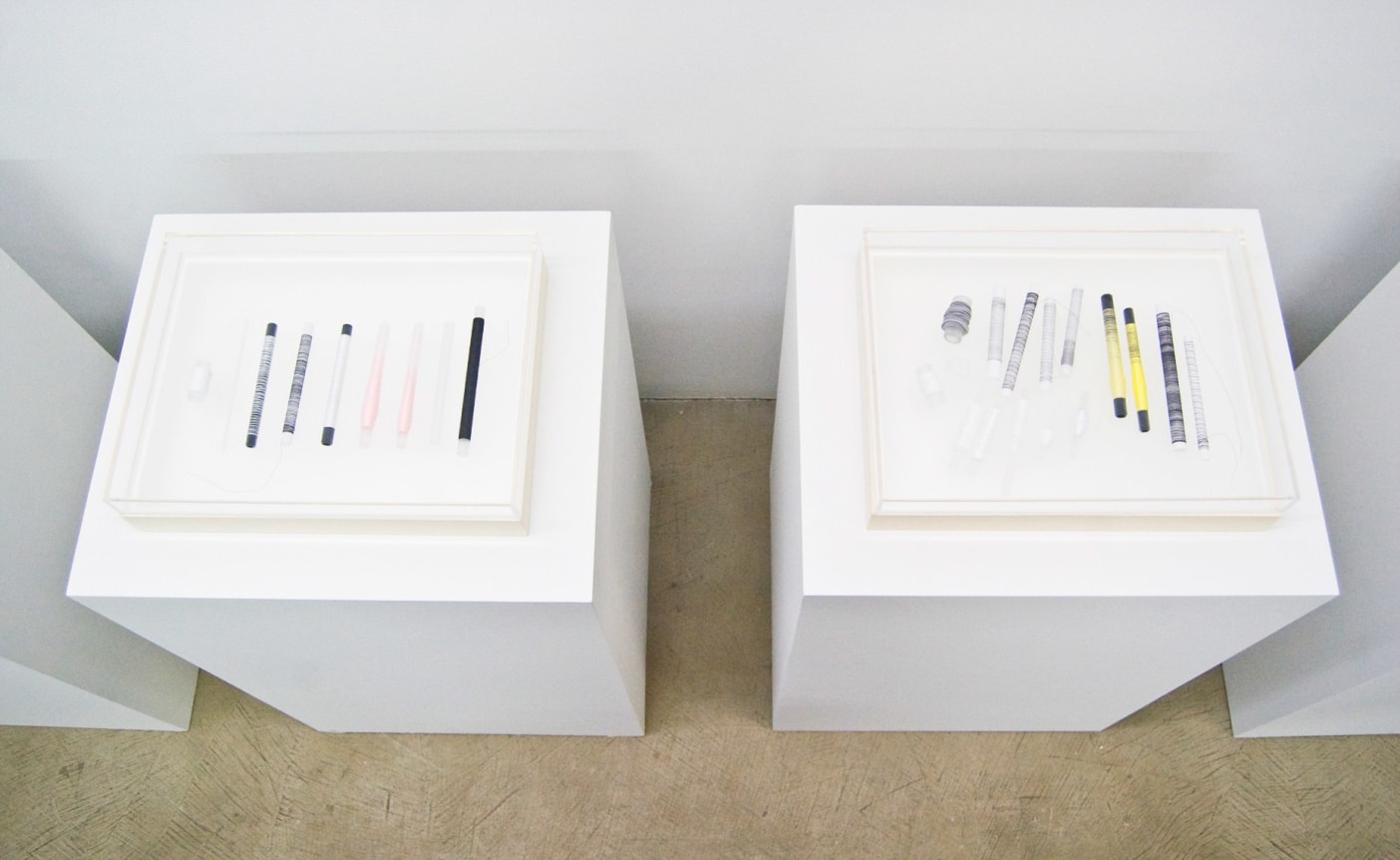 Installation view at Rhona Hoffman Gallery, Anne Wilson, Rewinds, 2011
