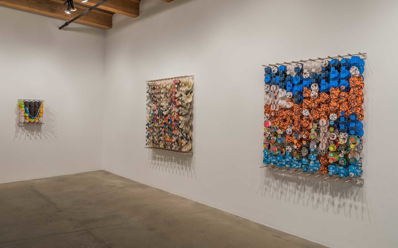 Installation view at Rhona Hoffman Gallery/Jacob Hashimoto/The Dark Isn't The Thing To Worry About/2017