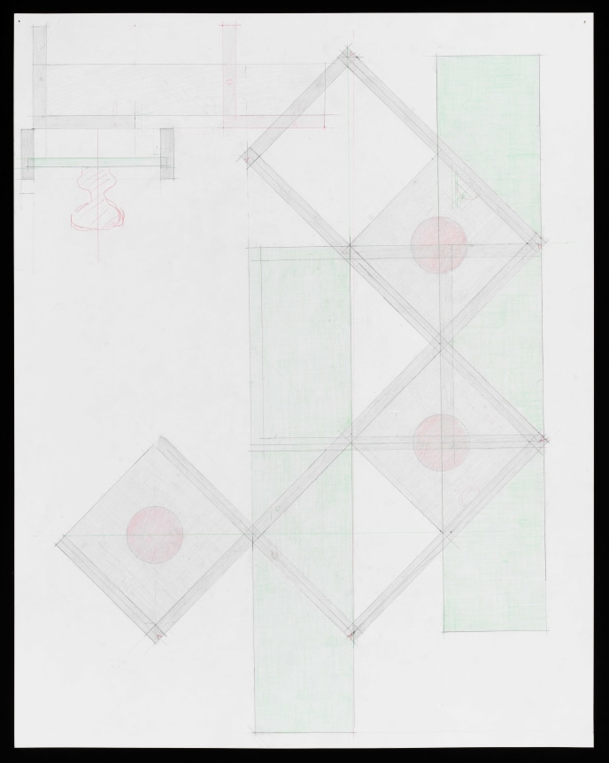 Richard Rezac. Study for Untitled (20-01), 2021. Graphite and Colored Pencil on Grid Paper. Image Dimensions: 29 x 23 inches.