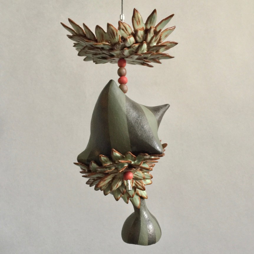 Chris Garofalo.&nbsp;lakrdija&scaron;, 2020. Glazed and underglazed stoneware, bone and porcelain beads, 7 x 3 x 3 inches. &nbsp;