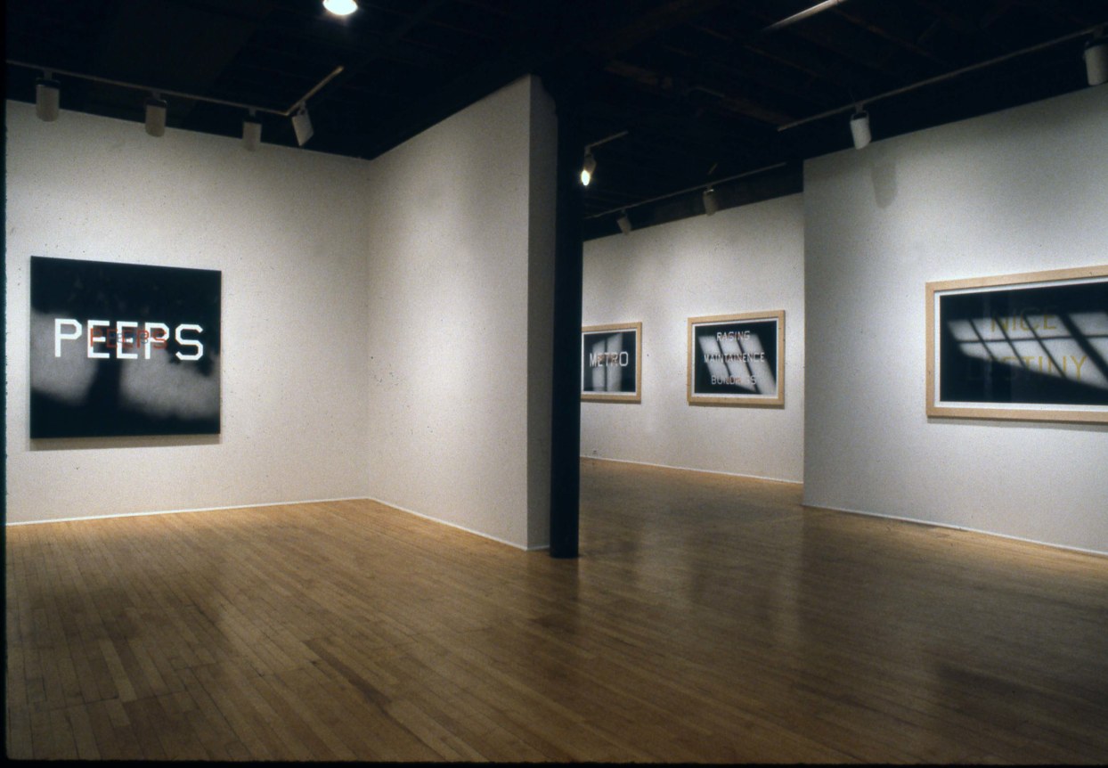 Installation view at Rhona Hoffman Gallery, Ed Ruscha, 1989.