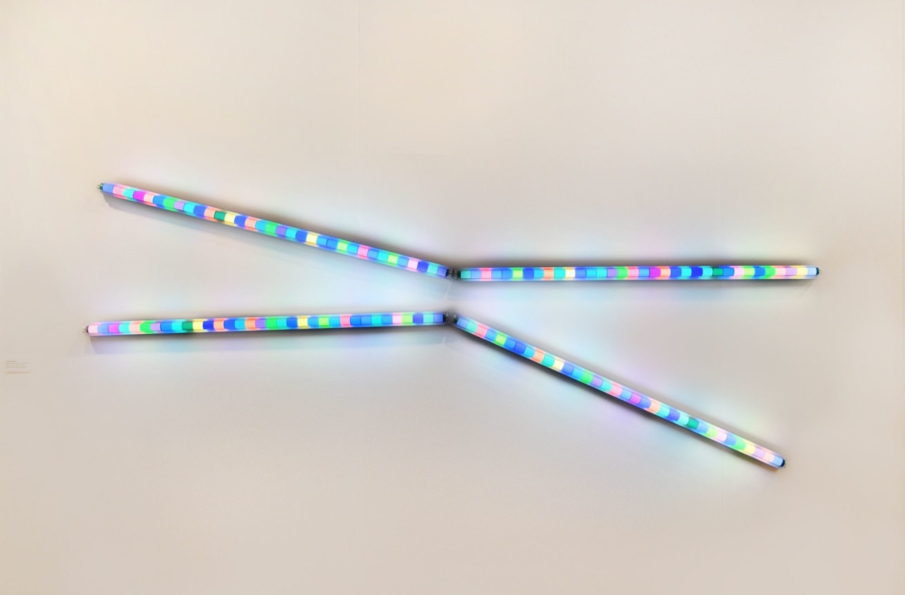 Spencer Finch.&nbsp;Reflection Study,&nbsp;2019. Florescent fixtures &amp;amp; filters, 8.5 x 96 inches.