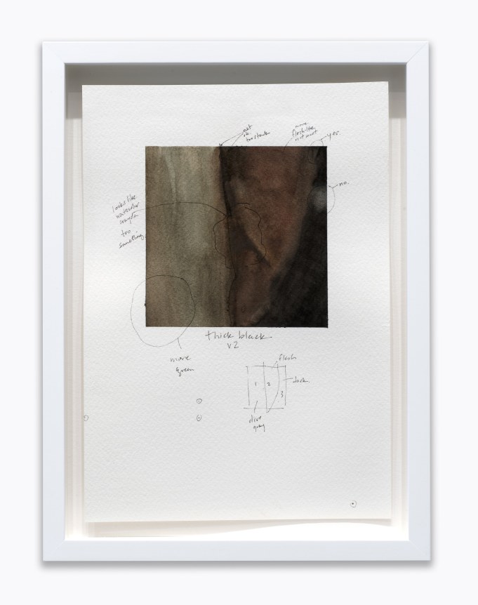 Amanda Williams.&nbsp;What black is this you say?&mdash;&ldquo;You didn&rsquo;t know the word &lsquo;fat&rsquo;, existed when you were growing up. Everyone you knew described black women in particular, as &lsquo;heavy-set&rsquo;, &lsquo;big-boned&rsquo;, full-figured&rsquo;, healthy, and of course, &lsquo;thick&rsquo;; &lsquo;skinny&rsquo; was not something you wanted to be.&rdquo;&mdash;black, v2 (study for 07.11.20),&nbsp;2020. Watercolor on paper, 7 x 10 inches.&nbsp;