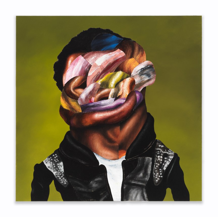 The Apple Of Her Eye, 2020.&nbsp;&nbsp;Oil paint, paint stick, oil pastel, soft pastel, gouache on linen canvas stretched over wood panel, 36 x 36 inches.&nbsp;