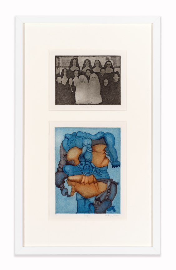 Barbara Rossi, Poor Self Trait #2: Shep, 1970. Color etching and aquatint, 23.75 x 14.5 inches.