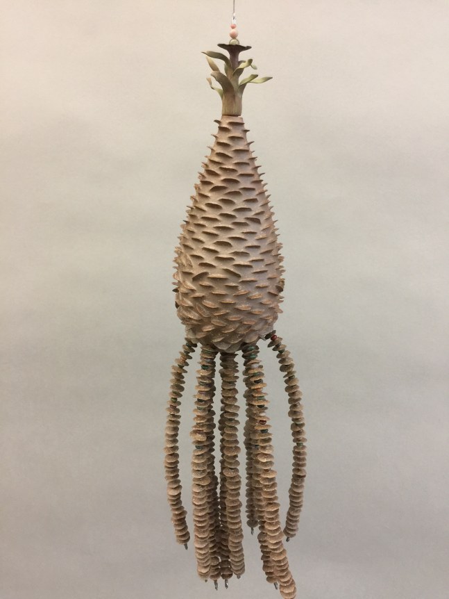 Chris Garofalo.&nbsp;&nbsp;&scaron;i&scaron;arka bombone,&nbsp;2020. Unglazed stoneware, indian agate beads, 18 x 4.5 x 4.5 inches.&nbsp;