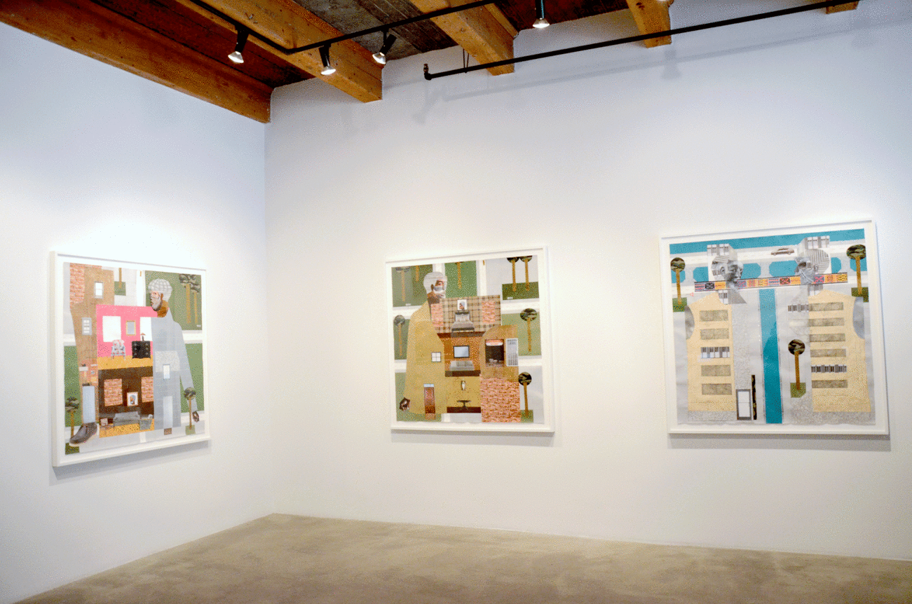 Installation view at Rhona Hoffman Gallery, Derrick Adams, Borough, 2014