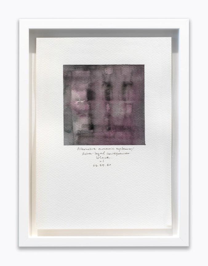 Amanda Williams.&nbsp;What black is this you say?&mdash;-&ldquo;You have to survive through alternative economic systems and are often met with extra-legal consequences&rdquo;&mdash;-black (study for 06.25.20),&nbsp;2020. Watercolor on paper, 7 x 10 inches.&nbsp;