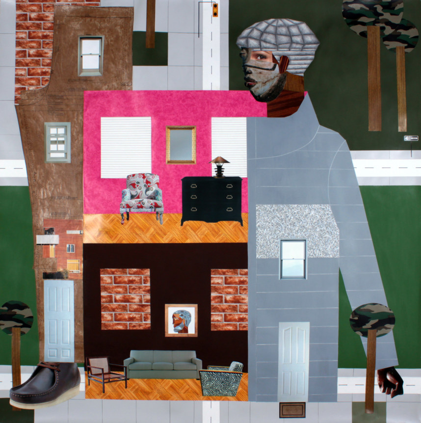 Walkthrough, 2014, Mixed media collage on paper, 50 x 50 inches.
