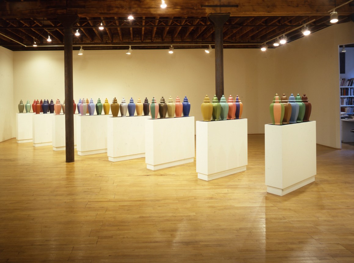Installation view at Rhona Hoffman Gallery, Allan McCollum, Perfect Vehicles, 1986