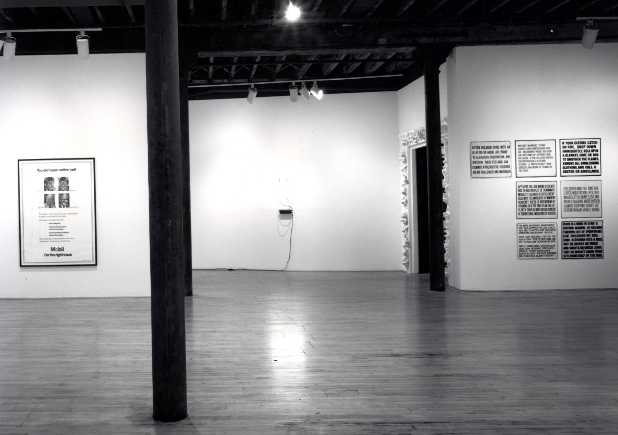 Installation view at Rhona Hoffman Gallery, Group Exhibition, John Ahearn, Mike Glier, Jenny Holzer, Tom Otterness, 1983