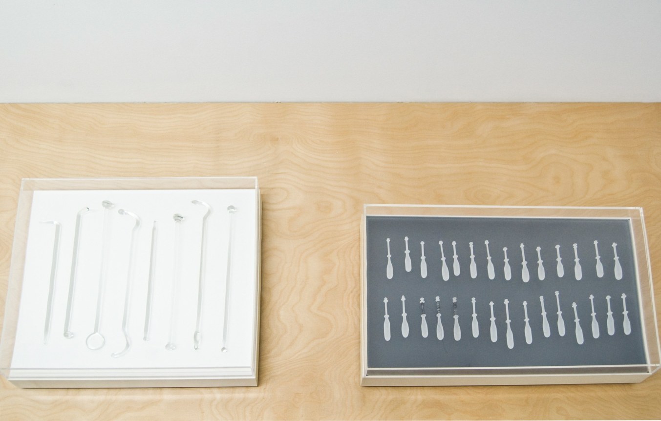 Installation view at Rhona Hoffman Gallery, Anne Wilson, Rewinds, 2011