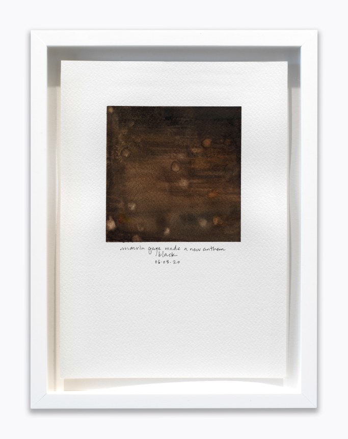 Amanda Williams.&nbsp;What black is this you say?: &rsquo;Marvin Gaye singing his version of the national anthem so soft and sexy that it made us instantly forget that there was even an original version&rsquo;&mdash;black (study for 06.03.20),&nbsp;2020. Watercolor on paper, 7 x 10 inches.&nbsp;