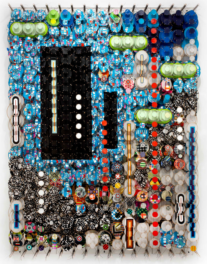 Whole Worlds of Time Fragments and Ambition Blurred into Madness,&nbsp;2019.&nbsp; Wood, acrylic, bamboo, paper and Dacron, 72.5 x 56 x 8.25 inches.