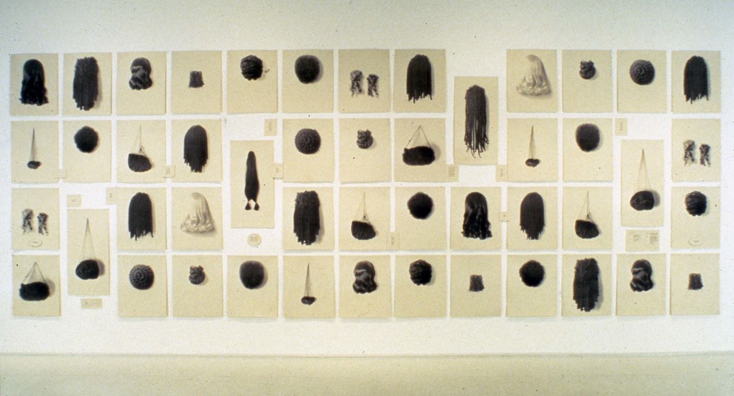 Installation view at Rhona Hoffman Gallery, Lorna Simpson, 1994.