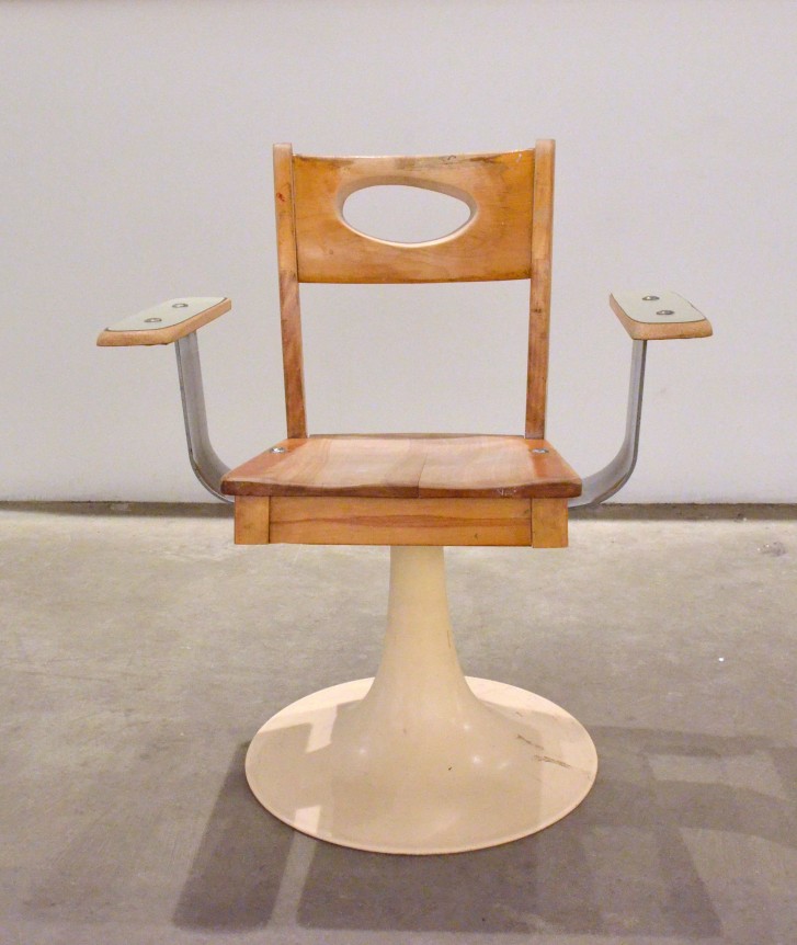 Civil Defense-Partial Dining set (Set of 2), 2015.&nbsp;Salvaged furniture from closed Chicago public schools, 31.5 x 27 x 15.5 inches.