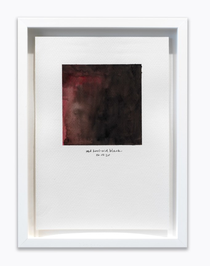 Amanda Williams.&nbsp;What Black is this you say?&mdash;-&ldquo;I thought red kool-aid was juice til I was 10 years old&rdquo;&mdash;black (study for 06.03.20),&nbsp;2020. Watercolor on paper, 7 x 10 inches.&nbsp;