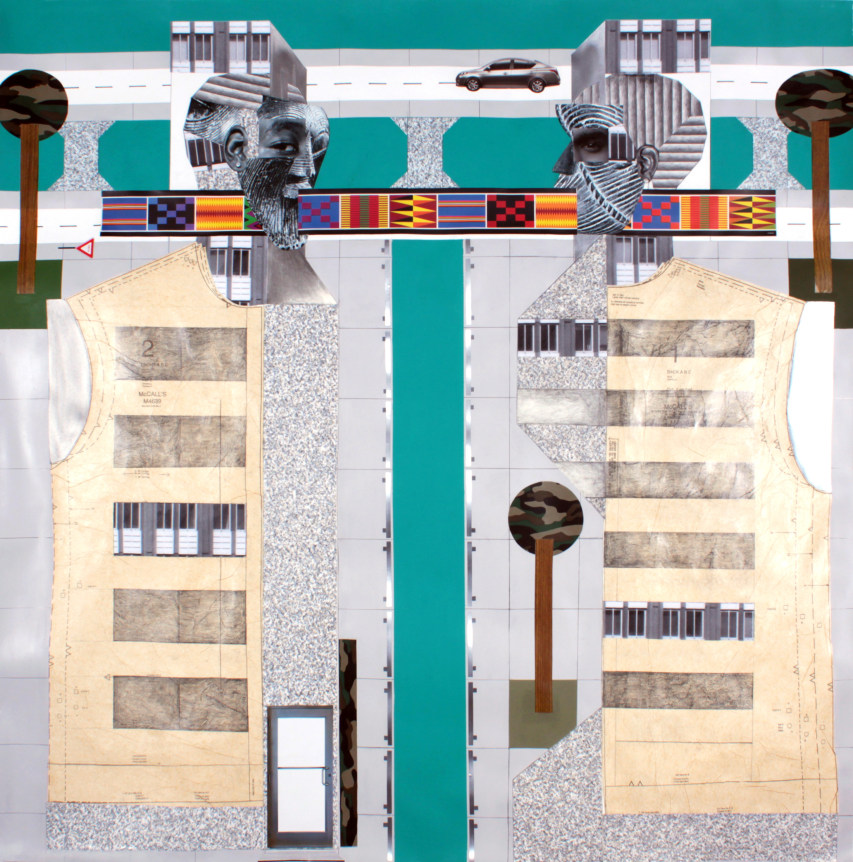 Cultural Center Joined by Public Art Community, 2014, Mixed media collage on paper, 50 x 50 inches.