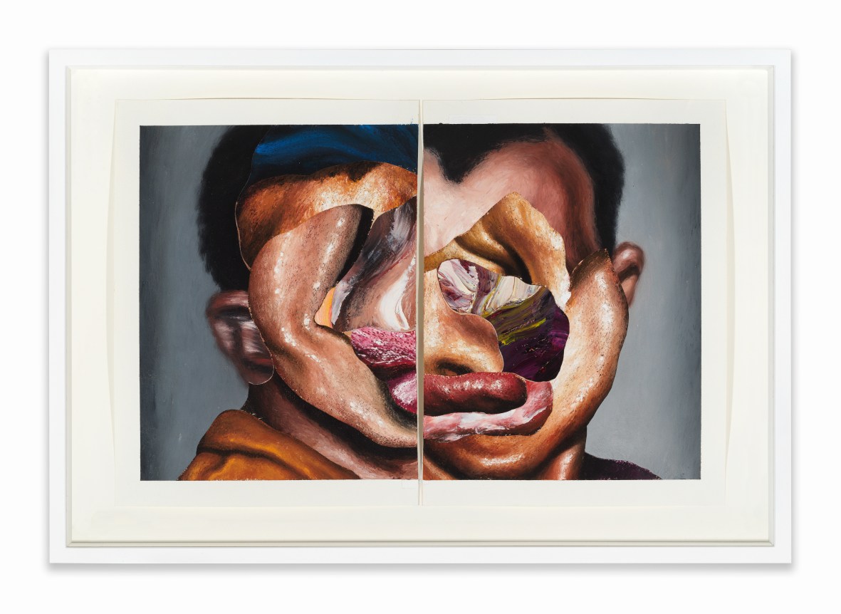 He Brought This Upon Himself and Hides It With Self-Pity, 2019.&nbsp; Oil paint, paint stick, soft pastel, oil pastel, gouache on Arches paper, 12 x 18 inches (Diptych; 12 x 9 inches each).