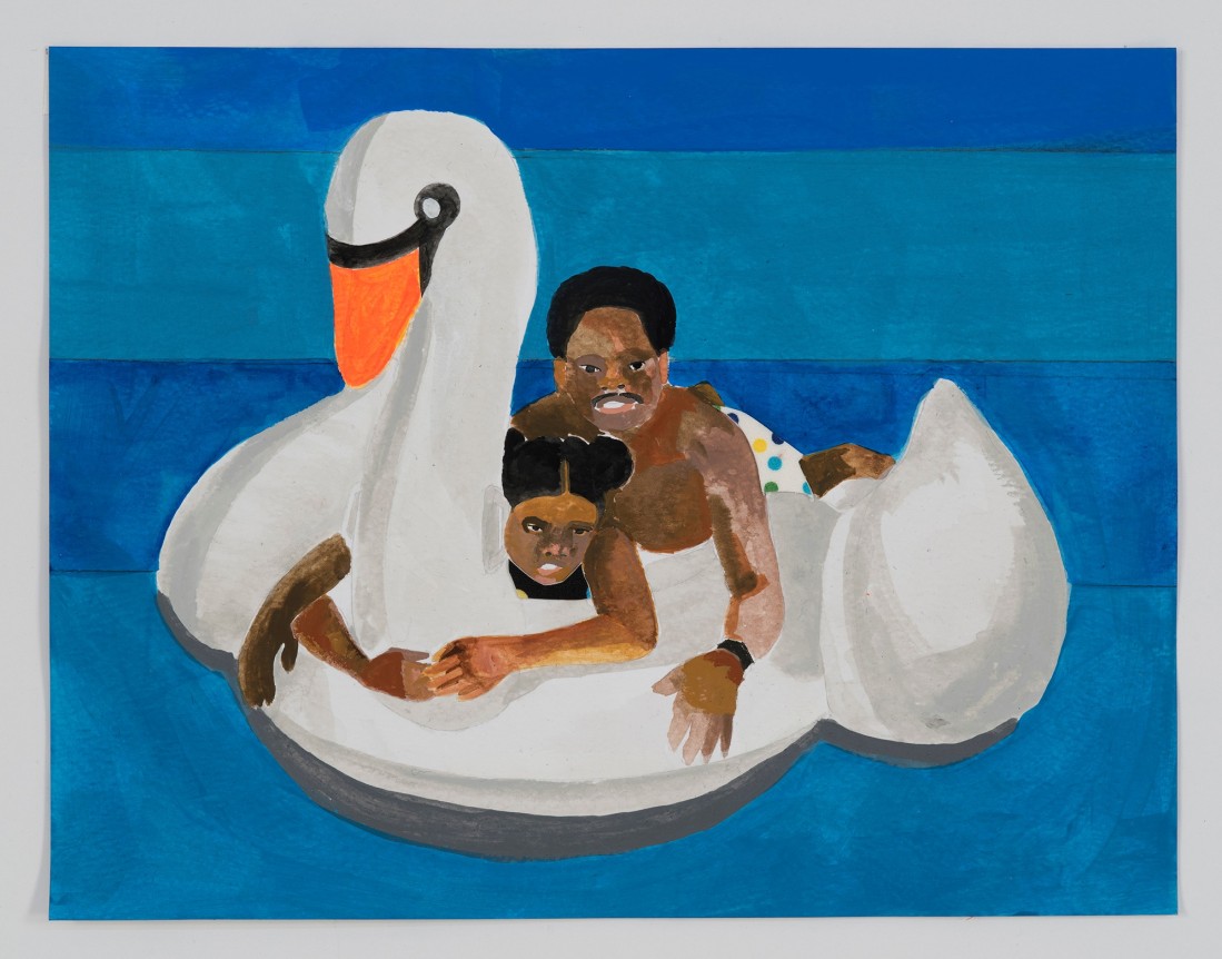 Petite Floater 25, 2020, Watercolor, Ink, Fabric on Paper Collage, on Watercolor Paper