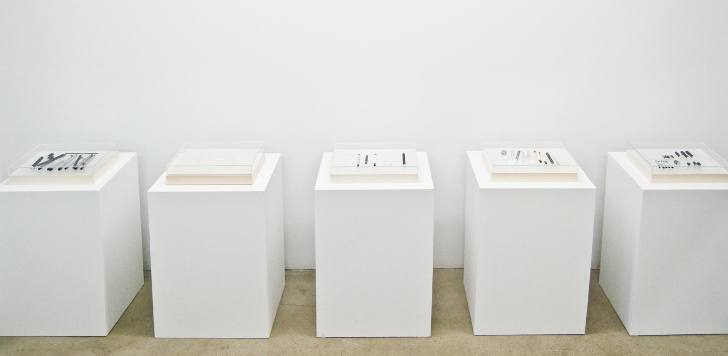 Installation view at Rhona Hoffman Gallery, Anne Wilson, Rewinds, 2011