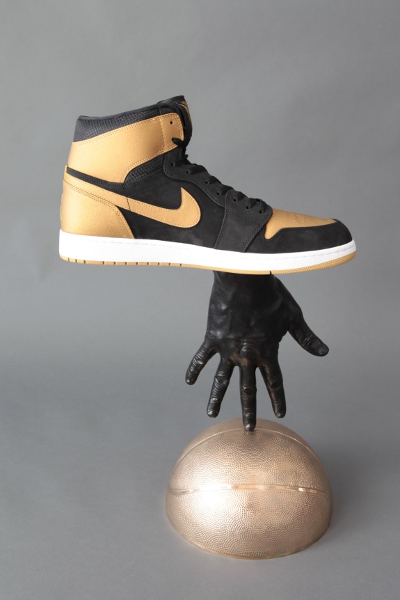Asphyxiating Culture 1, 2015. Cast bronze, Air Jordan, 22 x 14.125 x 9 inches.