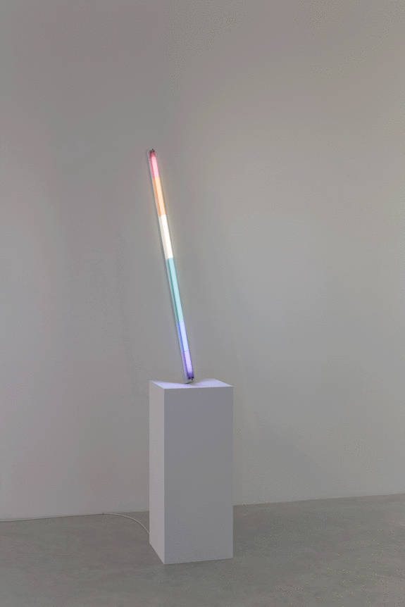 Shadow, Sculpture of Centaur, Tuileries (after Atget), 2007, Fluorescent light lamp, filters, pedestal, 80 x 20 x 17&nbsp; inches, Unique.