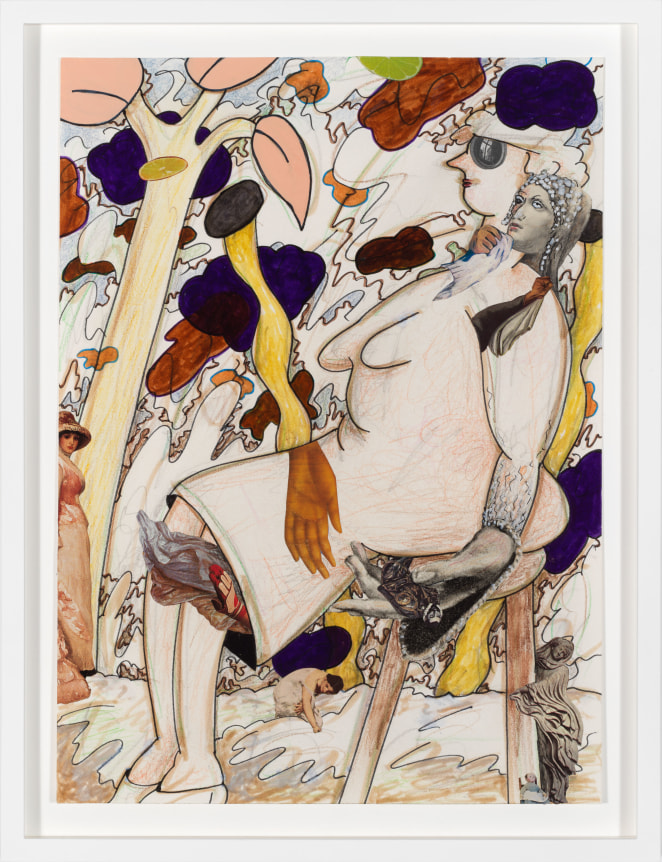 Seated, 2015.&nbsp;Ink, graphite and colored pencil on paper collage, 14 3/16 x 10 1/4 inches.