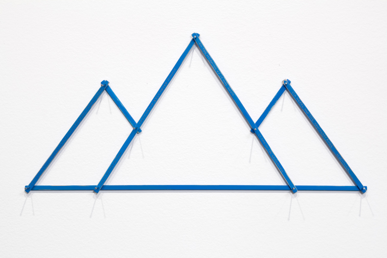 Everest, 2009 Eight pieces of painted wood, pencil texts, nails