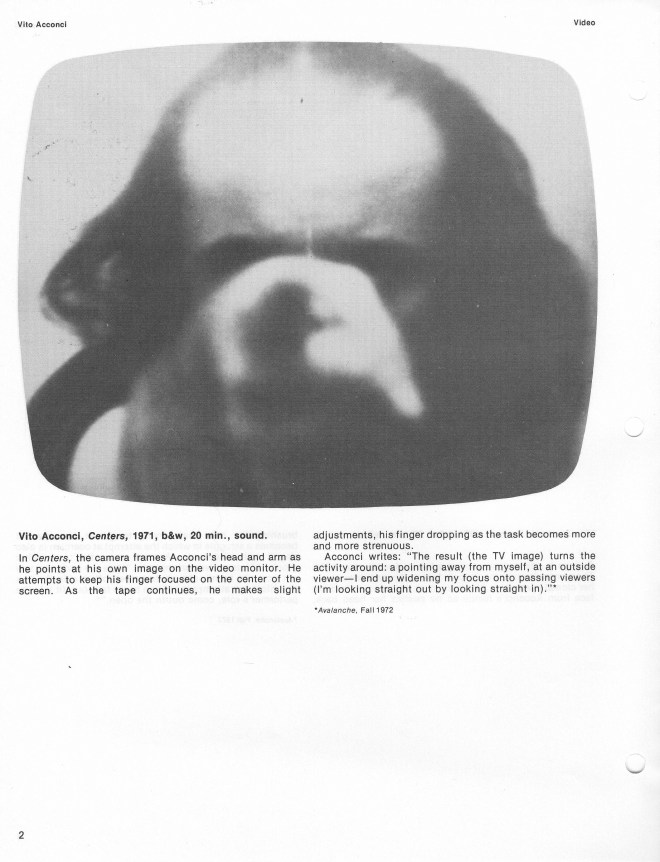 Vito Acconci, Centers, 1971 on page 2 in Castelli &ndash; Sonnabend Videotapes and Films