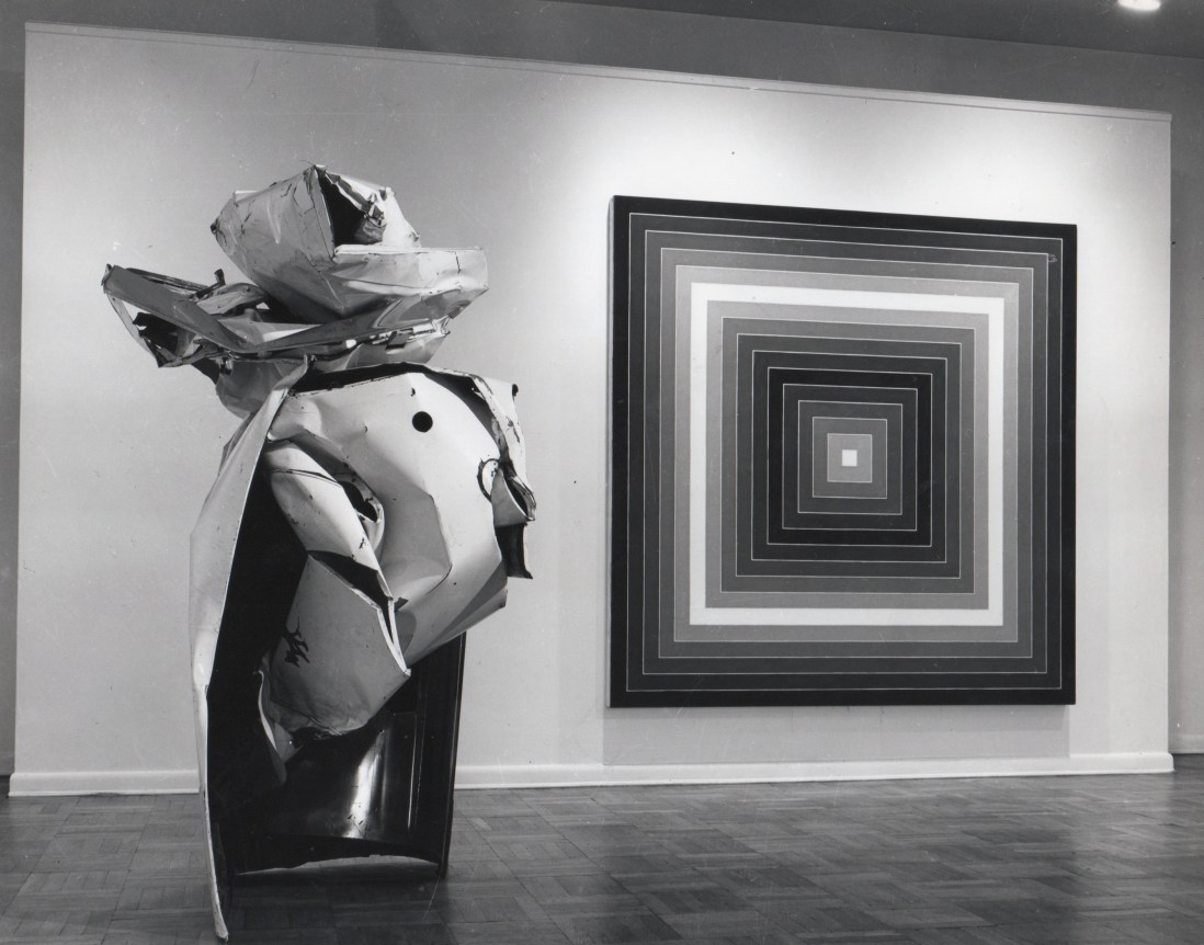 Installation view, John Chamberlain / Frank Stella, 4 EAST 77