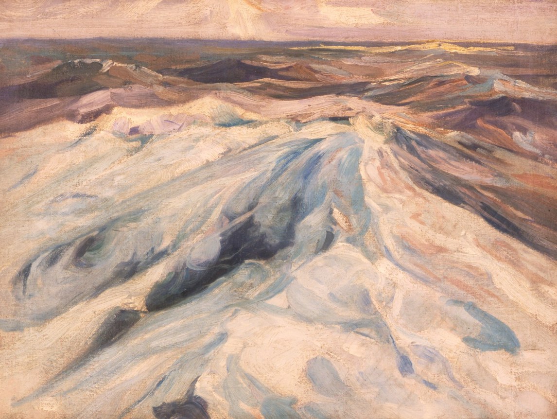 Sold oil study of wavers by Charles Herbert Woodbury.