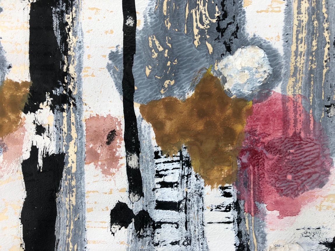 Image of closeup detail of paint application on painting "#55" by Genichiro Inokuma.