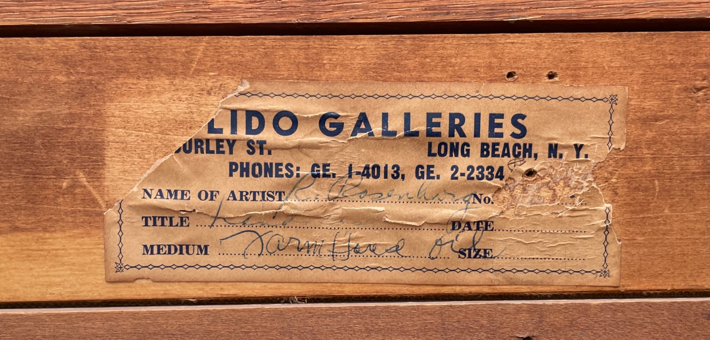 Second label verso from Lido Galleries on "Subjective Farm Landscape" by Ralph Rosenborg.