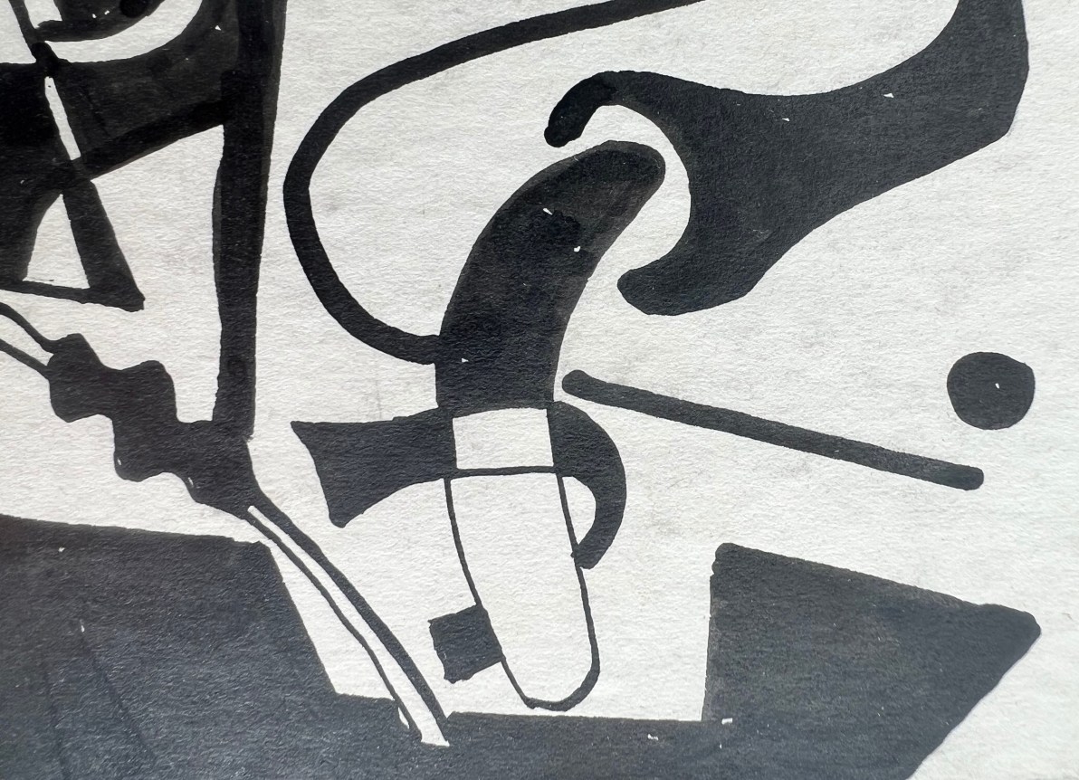 Image detail of untitled (003) abstraction by Vaclav Vytlacil depicting black and off-white abstract shapes.