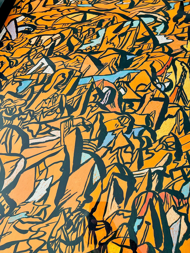 Detail image of orange acrylic and pastel abstraction by Fred Martin.