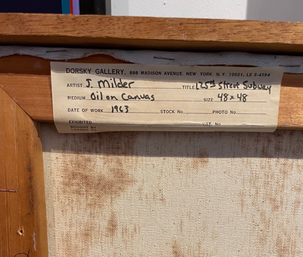 Dorsky label on verso of 125th Street Subway painting.