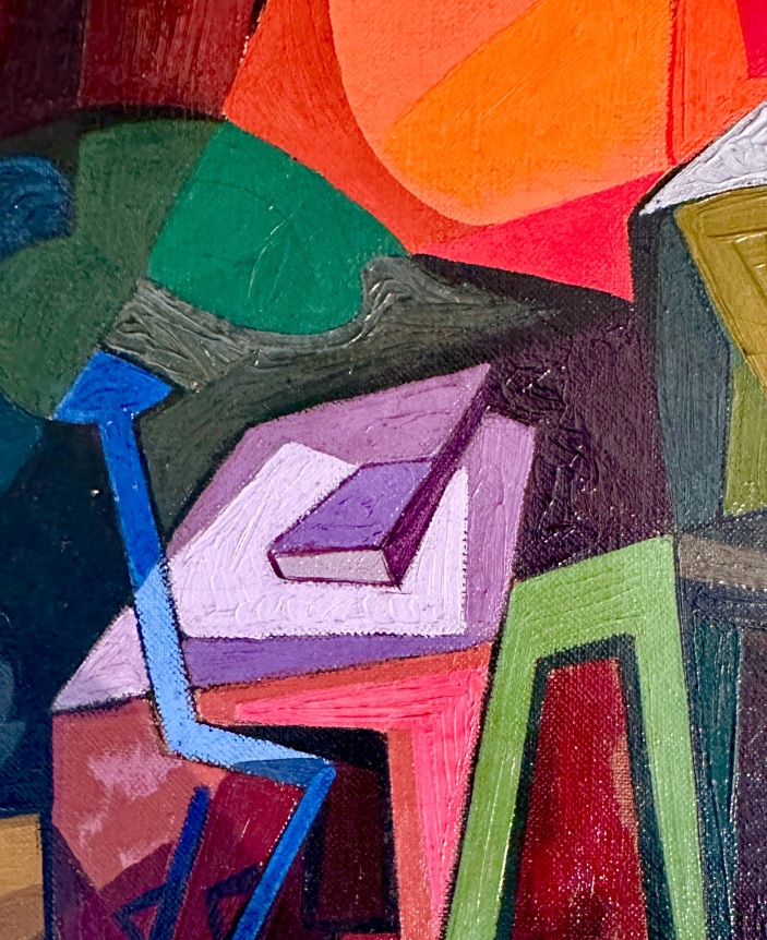 Closeup image of a detail from the painting "Environs of a Bridge by Seymour Franks.