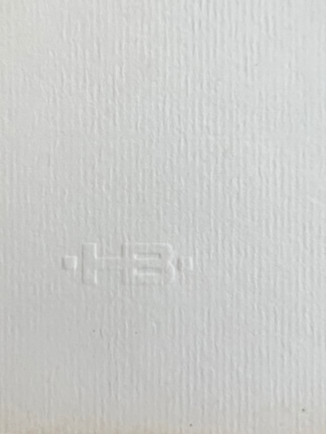 Image of Artist's stamp on untitled 1972 abstract lithograph by Hans Burkhardt in white, black and browns.