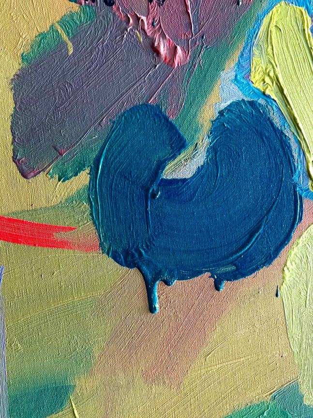 Image of detail on untitled abstraction (003) by Naohiko Inukai, in greens, blues coral and lavender.