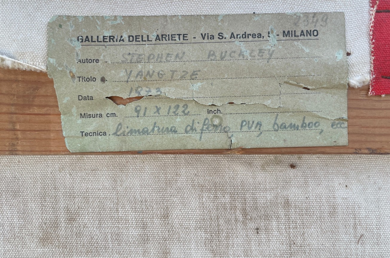 Image of label verso on &quot;Yangtze&quot; painting by Stephen Buckley.