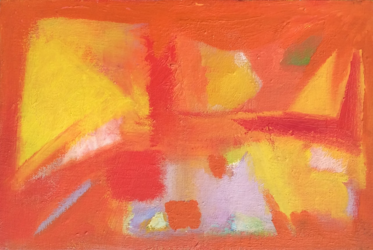 Image of sold1953 untitled abstract painting by John Grill in orange, yellow and pink.