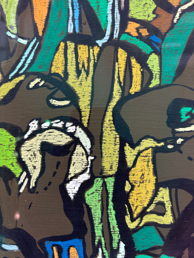 Closeup image of abstract painting &quot;Spring Landscape&quot; by Fred Martin.