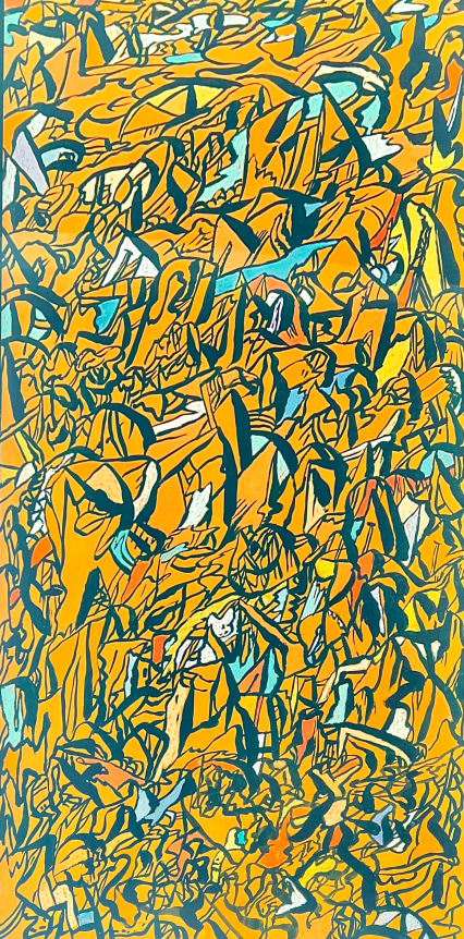 Untitled orange acrylic &amp; pastel abstract (014) by Fred Martin.