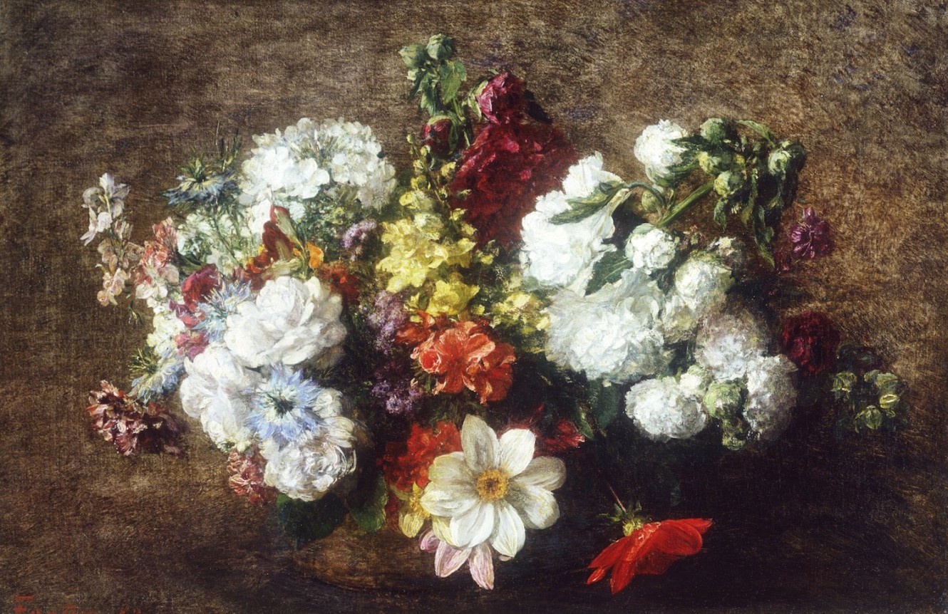 Image of Henri Fantin-Latour's sold oil painting depicting a bouquet of flowers.