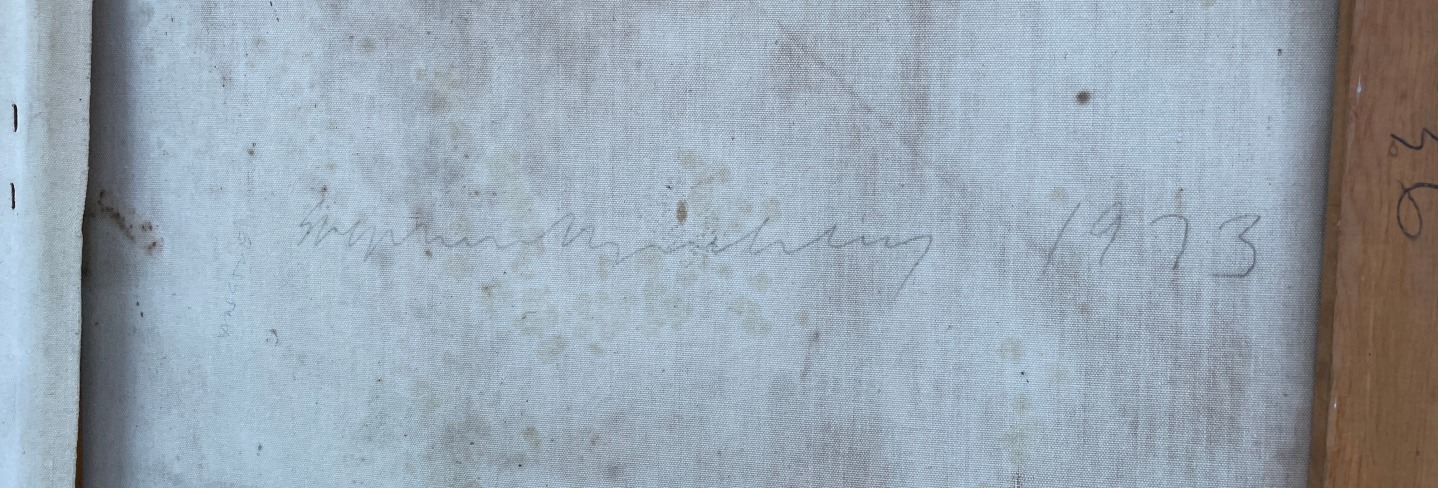 Image of signature verso on canvas of &quot;Yangtze&quot; by Stephen Buckley.