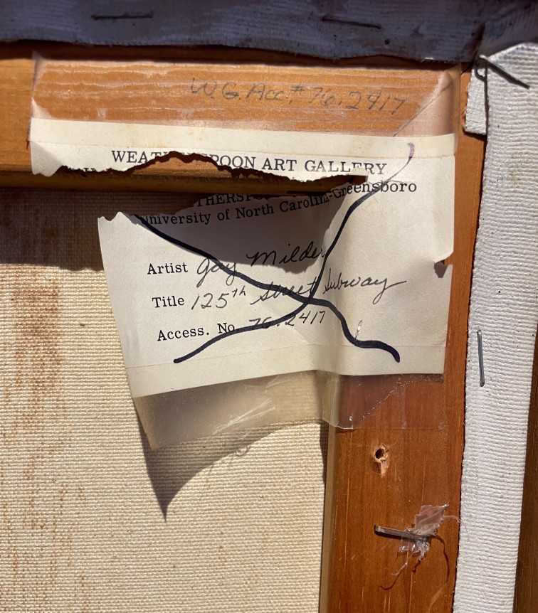 Weatherspoon label on verso of 125th Street Subway painting.